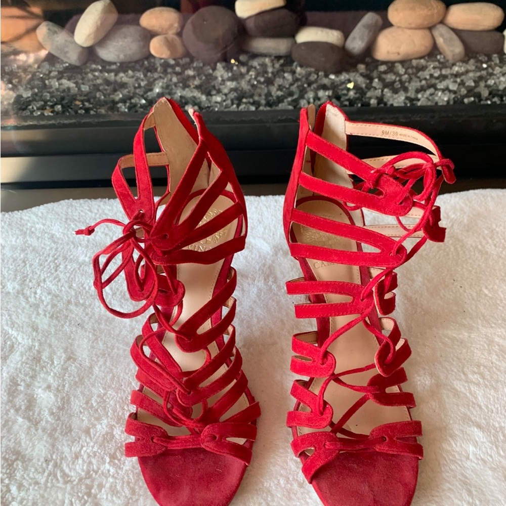 Vince Camuto red strappy high heels